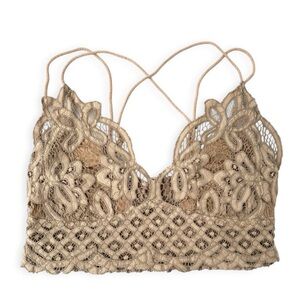 Free People Beige Crochet Lace Floral Cotton Camisole Top Adjustable Straps